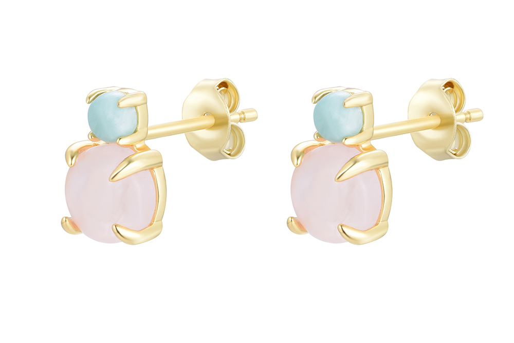 [16701ERRQDO] Sterling silver two semiprecious stone earring (Rose quartz)